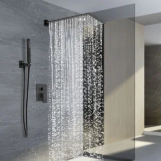 Inbouwdoucheset zwart 40x40 cm handdouche slang 1,5m