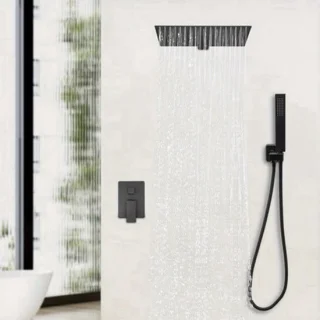 Inbouwdoucheset zwart met regendouche en handdouche