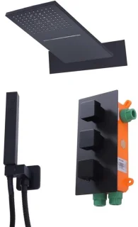 Inbouwdouchesysteem met thermostaat en topspray, 22 x 55 cm, zwart