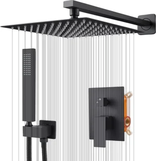 Ingebouwde doucheset met 10 inch regendouchekop en handdouche, vierkant 25x25 cm