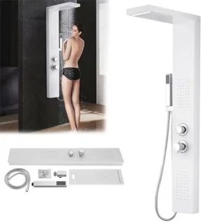 JNGLGO Shower Panel Shower Column (Stainless Steel, White Brushed)
