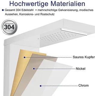 JNGLGO Shower Panel Shower Column (Stainless Steel, White Brushed)