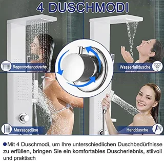 JNGLGO Shower Panel Shower Column (Stainless Steel, White Brushed)