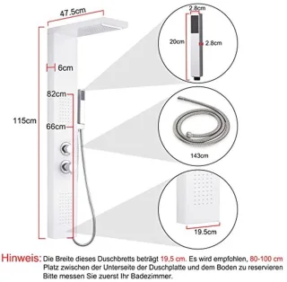 JNGLGO Shower Panel Shower Column (Stainless Steel, White Brushed)