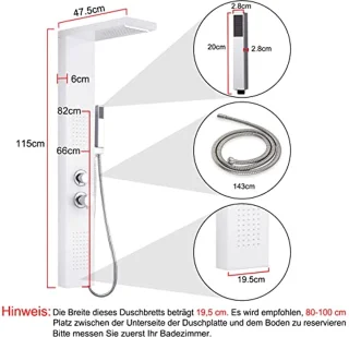 JNGLGO Stainless Steel Shower Panel - Shower Column Set (White)