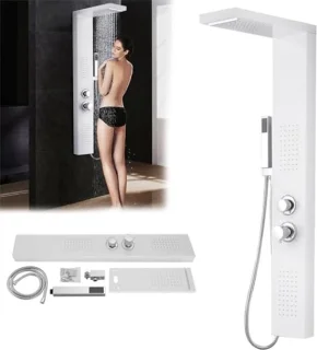 JNGLGO Stainless Steel Shower Panel - Shower Column Set (White)