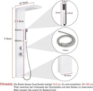 JNGLGO Stainless Steel Shower Panel - White