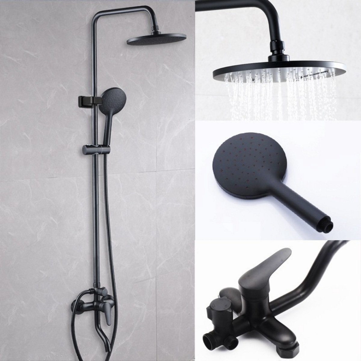 De Kaëru Rain Shower Set Matt Black in één oogopslag