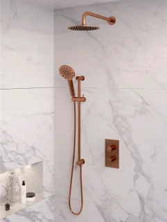 Koperen inbouw regendouche 45 met handdouche