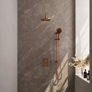 Koperen inbouw regendouche 45 met handdouche