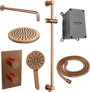 Koperen inbouw regendouche 45 met handdouche