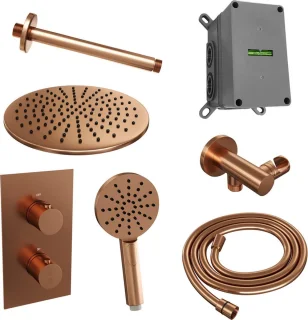 Koperen thermostatische inbouw regendouche set 3-weg