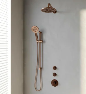 Koperen thermostatische inbouwset met regendouche en handdouche
