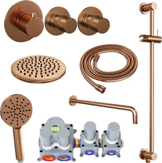 Koperen thermostatische inbouwset met regendouche en handdouche