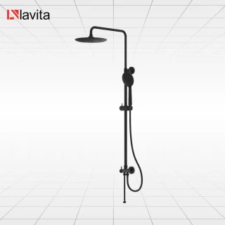 LAVITA ORION Glijstang Douche Zwart Met Ronde Hand- en Regendouche