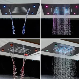 LED thermostatische regendouche plafondmontage mat zwart