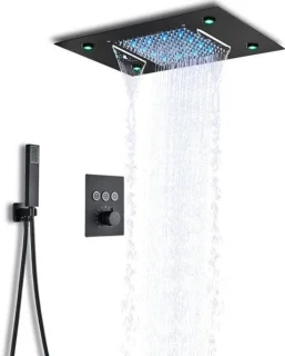 LED thermostatische regendouche plafondmontage mat zwart