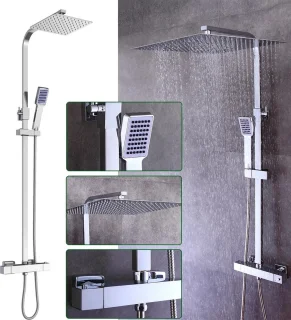 Leonova® Regendoucheset 30x30cm RVS/Messing Thermostaatkraan
