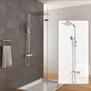 Leonova® Regendoucheset 30x30cm RVS/Messing Thermostaatkraan