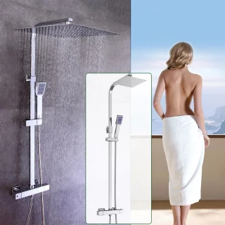 Leonova® Regendoucheset 30x30cm RVS/Messing Thermostaatkraan