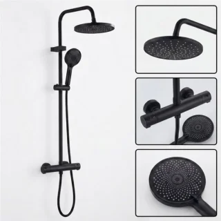 Livista regendouche set met thermostaatkraan en handdouche – zwart