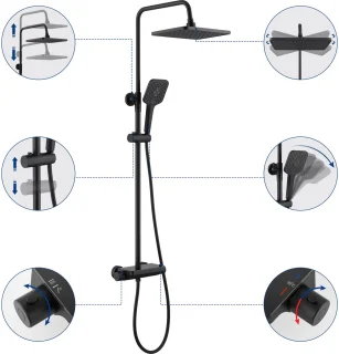 Lonheo Max Regendouche met Thermostaatkraan Zwart