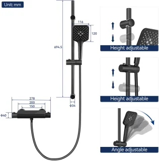 Lonheo Max Thermostaat Doucheset Zwart