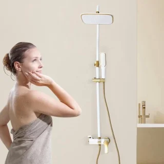Luxe doucheset witgoud wandmontage