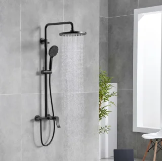 Luxe Mat Zwarte Regendouche Set Douchekoppen Brass