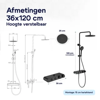 Luzzo Dirillo Thermostaat Regendouche Mat Zwart