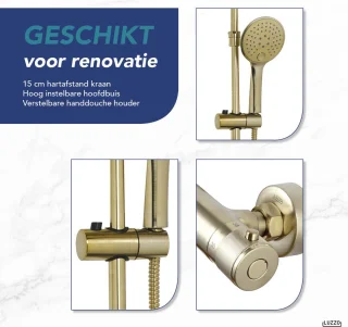 Luzzo PVD Regendouche 25cm Brushed Brass met Thermostaatkraan