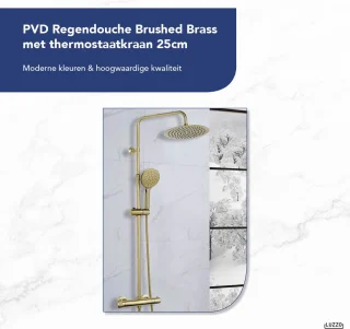 Luzzo PVD Regendouche 25cm Brushed Brass met Thermostaatkraan
