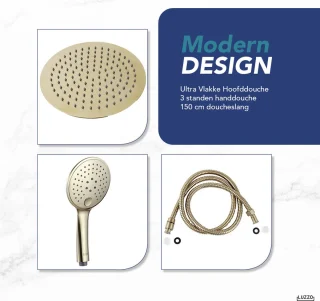 Luzzo PVD Regendouche 25cm Brushed Brass met Thermostaatkraan