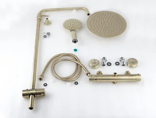 Luzzo PVD Regendouche 25cm Brushed Brass met Thermostaatkraan