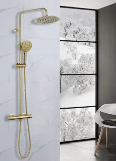Luzzo PVD Regendouche 25cm Brushed Brass met Thermostaatkraan