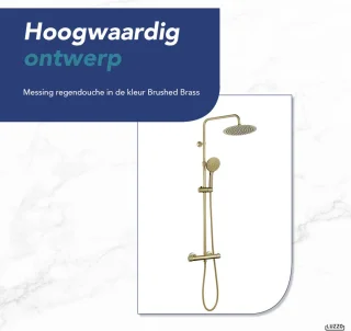 Luzzo PVD Regendouche 25cm Brushed Brass met Thermostaatkraan