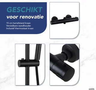 Luzzo Regendouche Thermostaat 25cm Zwart