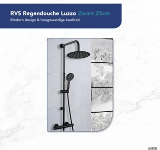 Luzzo Regendouche Thermostaat 25cm Zwart