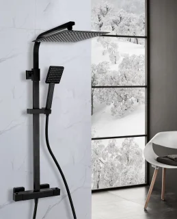 Luzzo Regendouche Zwart 25 cm Vierkant met Thermostaatkraan