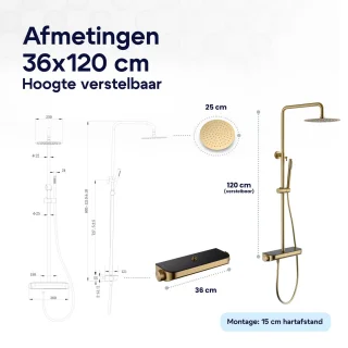 Luzzo Varese Regendouche Thermostaat Brushed Brass