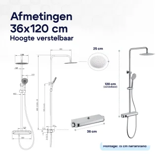 Luzzo Varese Regendouche Thermostaat Chroom Wit