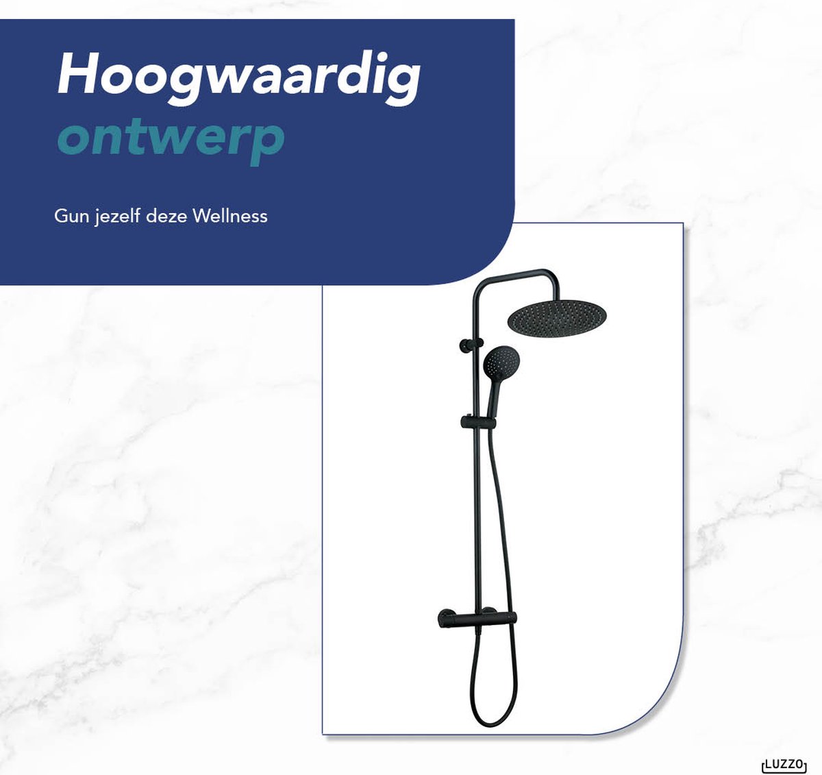 Luzzo Zwarte Regendouche XL 30 cm met Thermostaatkraan