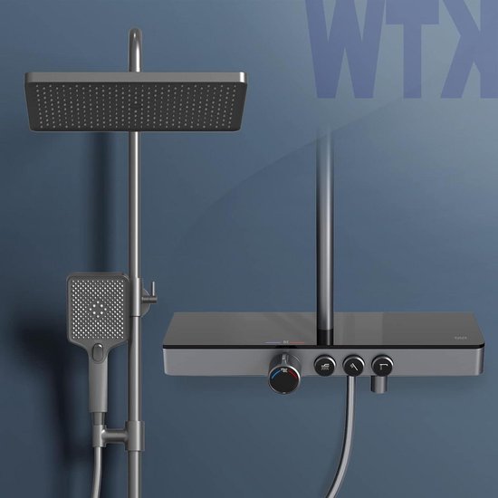 Mat Antraciet 45 cm Thermostatisch Douchesysteem met Hand- en Regendouche