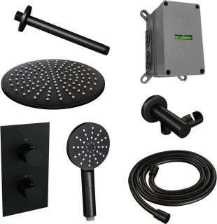 Mat zwart 3-weg thermostatische regendouche set 36 cm met handdouche