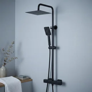 Mat zwart douche thermostatische mengunit met regendouchekop