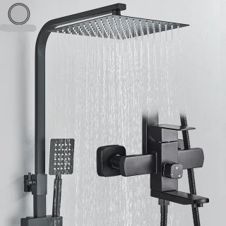 Mat Zwarte Regendouche Set 8 Inch Douchekop Met Mengkraan En Douchewand