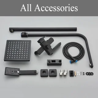 Mat Zwarte Regendouche Set 8 Inch Douchekop Met Mengkraan En Douchewand