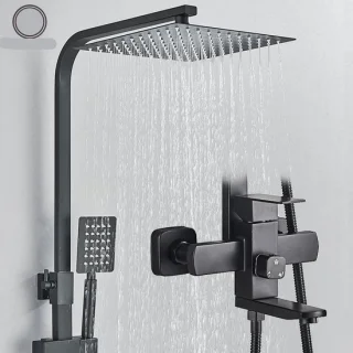 Mat Zwarte Regendouche Set 8 Inch Douchekop Met Mengkraan En Douchewand
