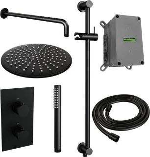 Mat Zwarte Thermostatische Regendouche Set 30 cm Met 3-Weg Omstelling