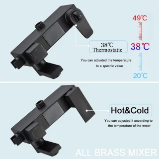 Mat Zwarte Thermostatische Regendouche Set inclusief Douchewand en Opbergrek
